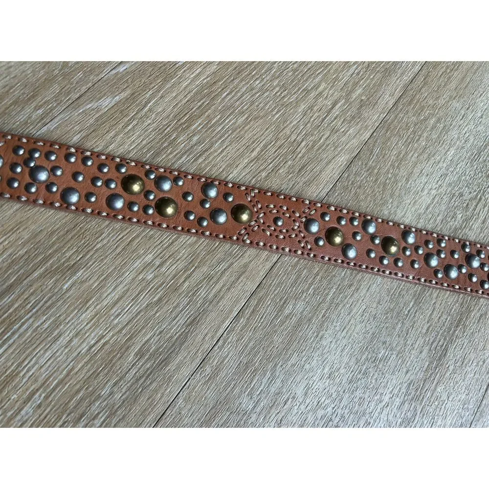 Western Studded Leather Belt Boho Festival CognacBrown PunkRock CowboyCowgirl